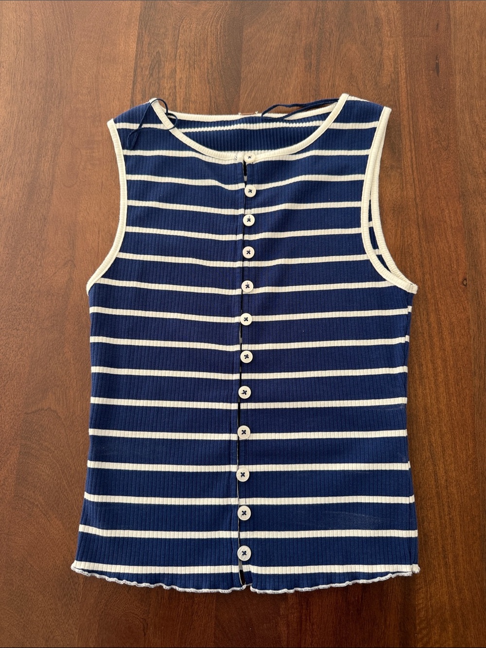 Free People Navy and White Striped Button-Front Tank